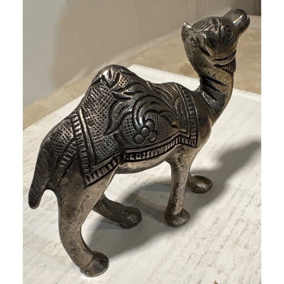 Decorative Silver Tone Brass Camel Figurine With Intricate Design 3.5" X 3" - Picture 3 of 7